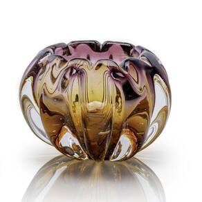 Vaso Em Cristal Murano Lilás E Âmbar - São Marcos 15Cm