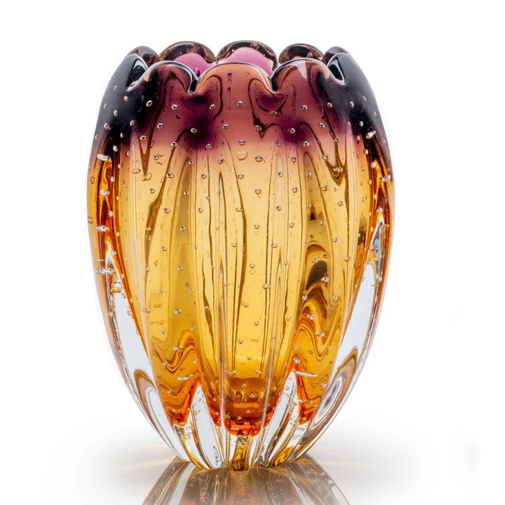 Vaso Em Cristal Murano Lilás E Âmbar  São Marcos
