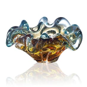 Centro De Mesa Cristal Murano Azul E Âmbar São Marcos 14Cm