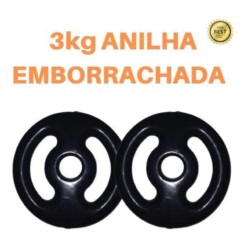 Kit 2 X Anilhas De 03Kg Emborrachada Super Premium Preta