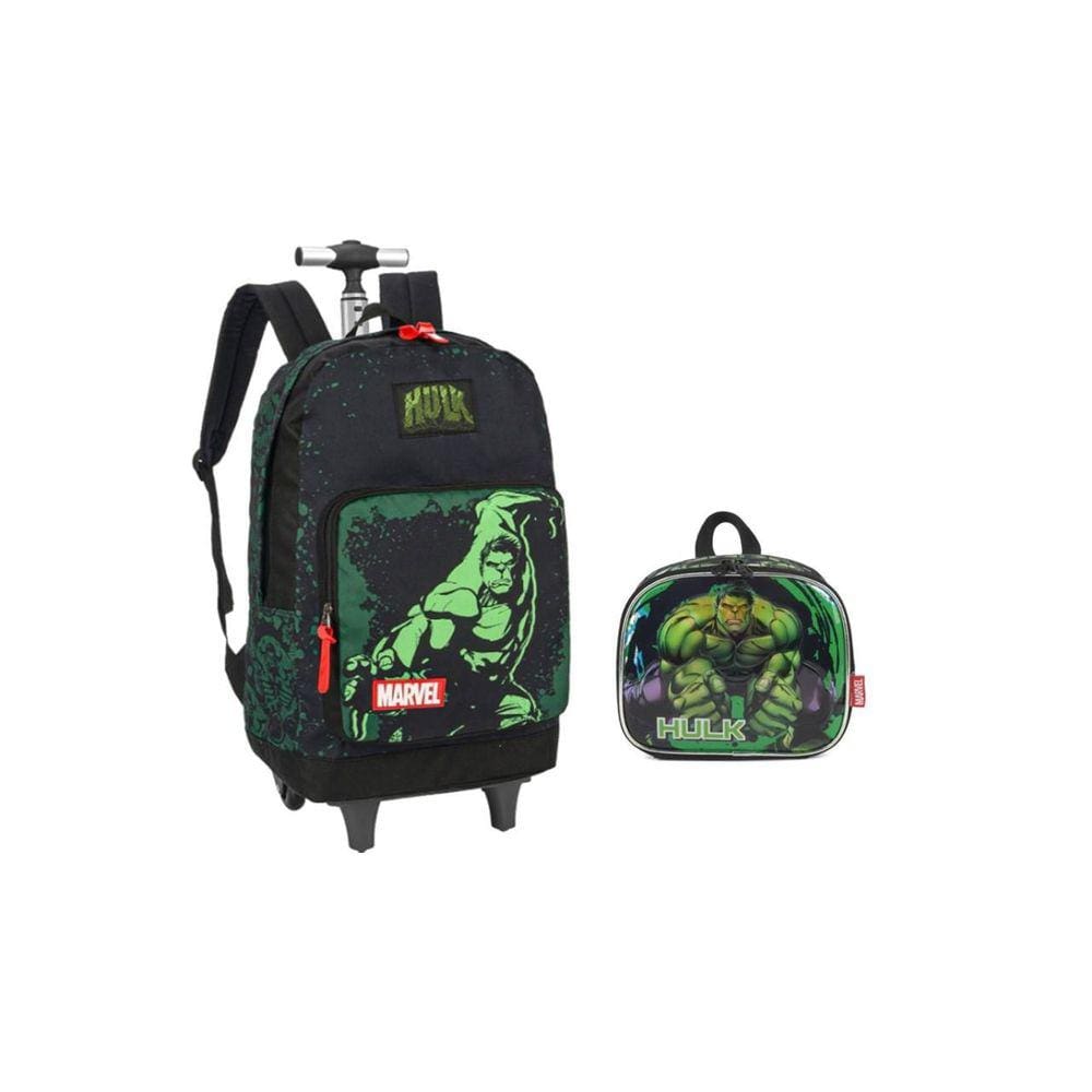 Kit Escolar Marvel Mochila Rodas E Costas + Lancheira Hulk