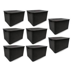 Kit 10 Caixas Organizadoras Rattan Preta 20 Litros Arqplast