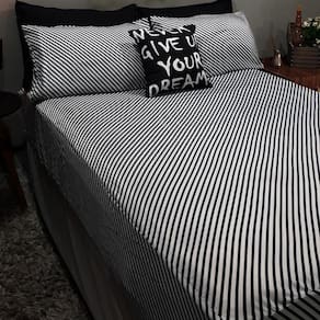 Lençol Com Elástico Casal Comum 4 Un Stripe Almofada Decor