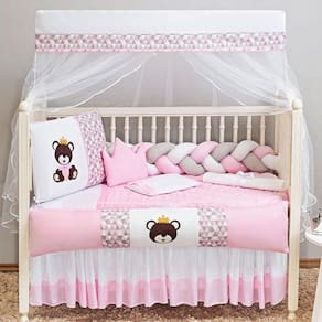 Enxoval Berço Rosa Menina Completo Capa Impermeável 14 Un