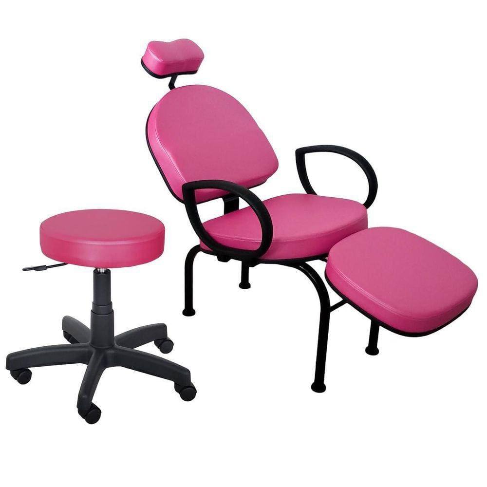 Cadeira Conforty + Mocho Maquiagem Cílios Sobrancelha Pink