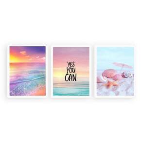 Kit 3 Quadros Frase Praia Motivacional 45X34Cm