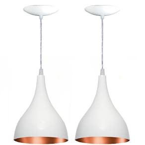 Kit 02 Luminárias Pendente Gota Em Alumínio - Branca E Cobre