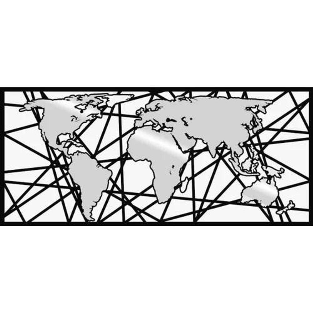 Kit Quadros Decorativos Mapa Mundi Abstrato Prata Mdf Vazado