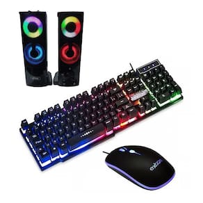 Teclado E Mouse Gamer Preto Led Rgb + Caixa Som Pc Kp+6040