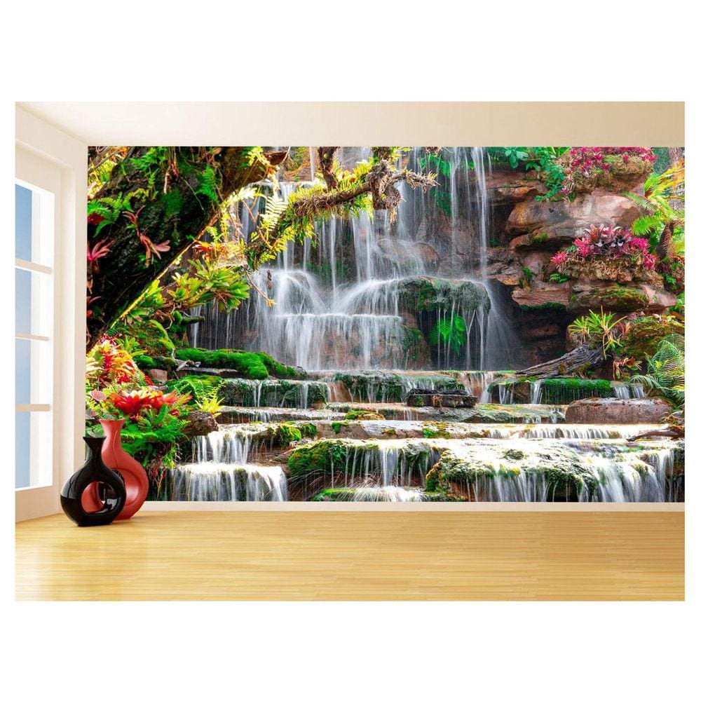 Papel De Parede 3D Paisagem Cachoeira Florestas 3,5M Nch255