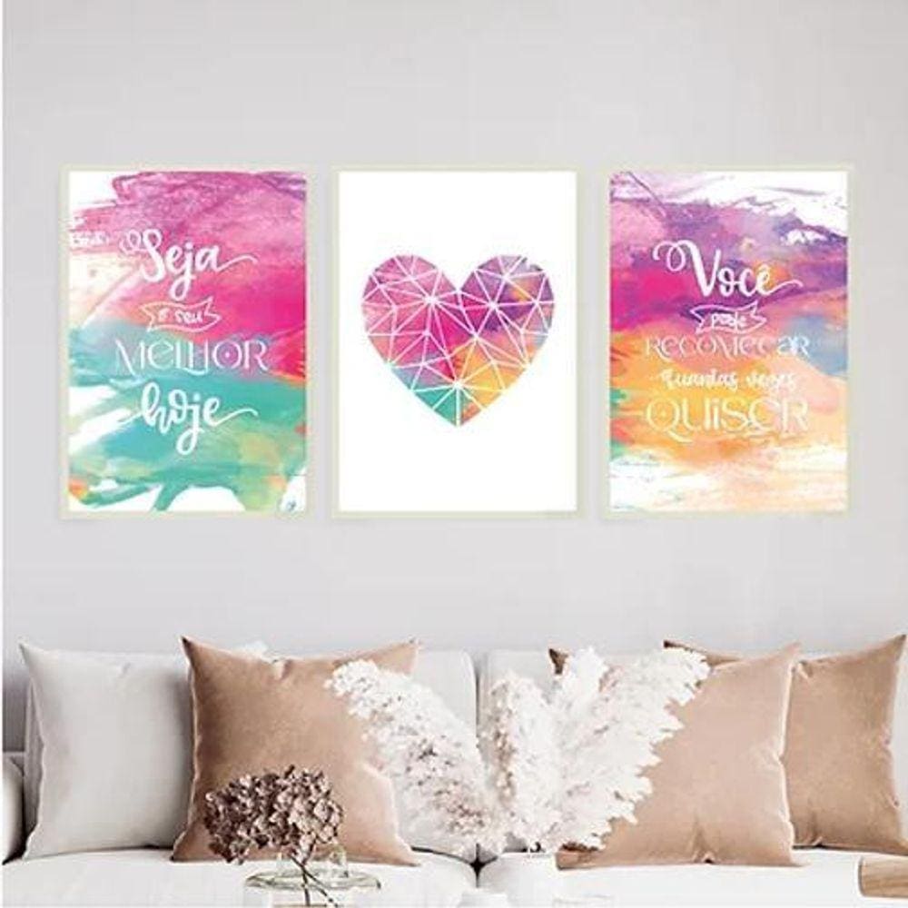 Kit 3 Quadros Você Pode Recomeçar 45X34Cm - Com Vidro