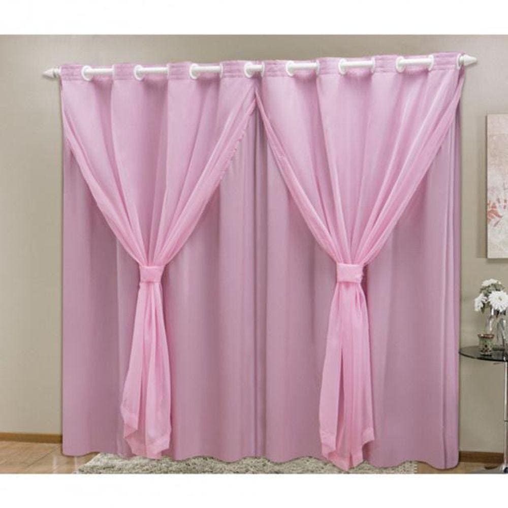 Cortina Blackout Pvc Com Tecido Voil 2,80 M X 2,30 M Rosa