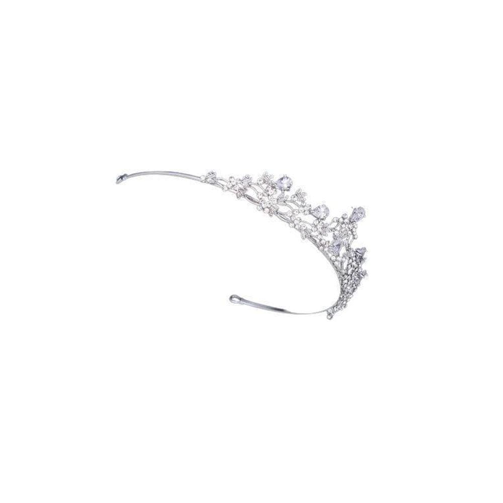 Coroa Tiara Cabelo Noiva Prata Princesa Zirconia E Strass