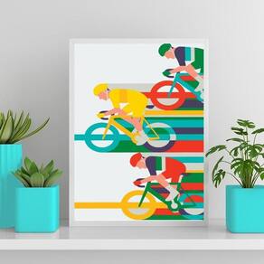 Quadro Decorativo Ciclistas 45X34Cm - Com Vidro Branca