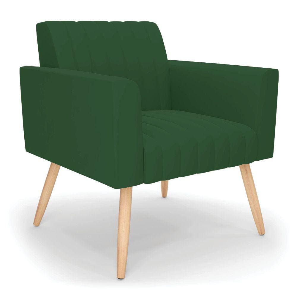 Poltrona Viena Gomada Veludo Verde Pés Palito Natural - D`Rossi