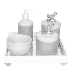Kit Higiene Potes Molhadeira Porta Gel Capa Cavalinho Prata