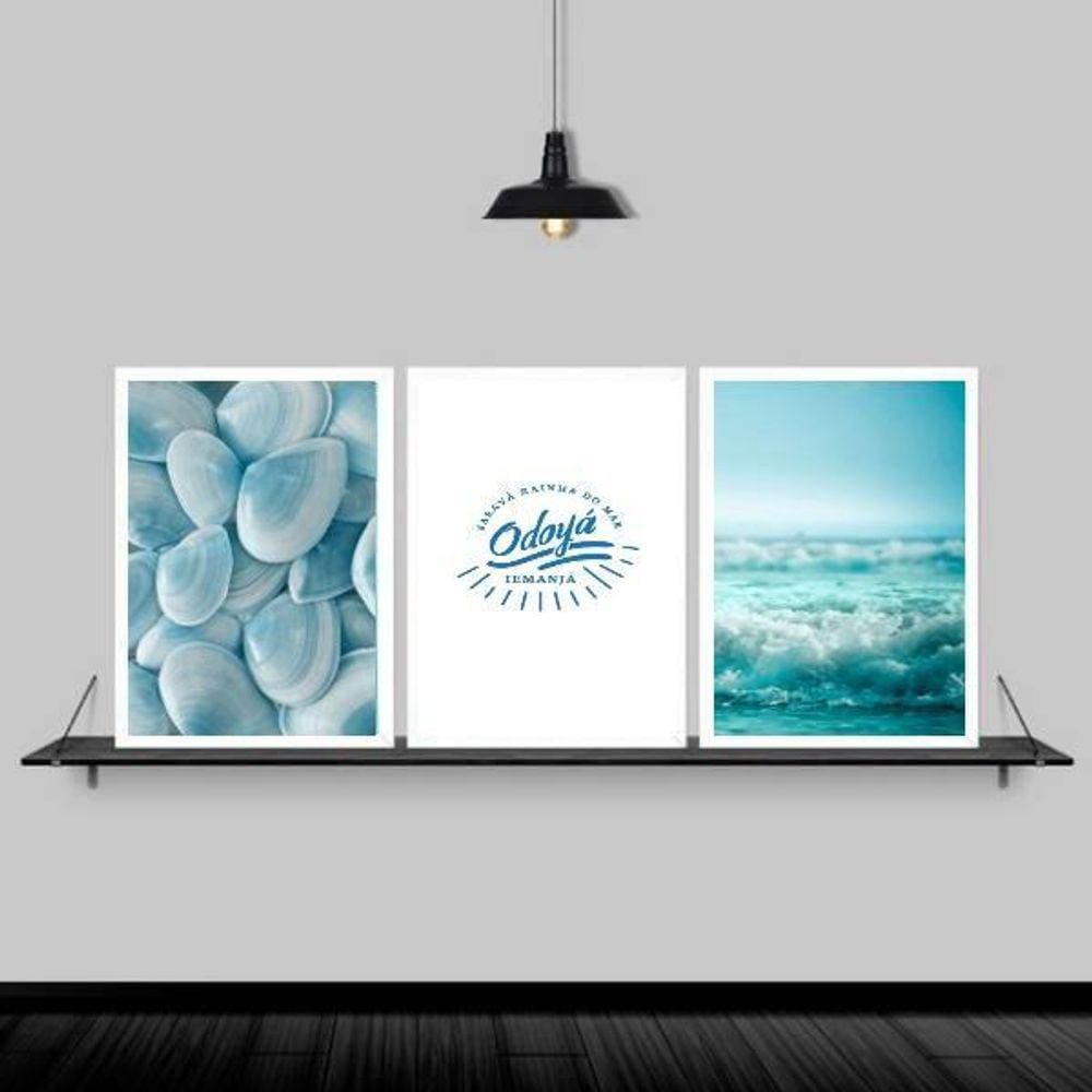 Kit 3 Quadros Mar Odayá Iemanjá 24X18Cm Moldura Branca