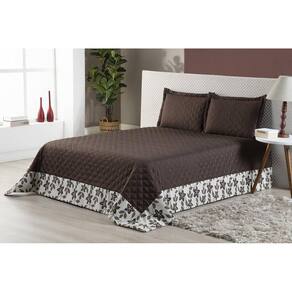 Kit Colcha Cama Casal Queen Vitória 3 Peças Babado Marrom