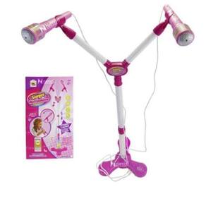 MICROFONE INFANTIL AMPLIFICADOR DE VOZ SEM FIO COM LUZ E SOM KARAOKE COM  ESPELHO ROSA MENINAS