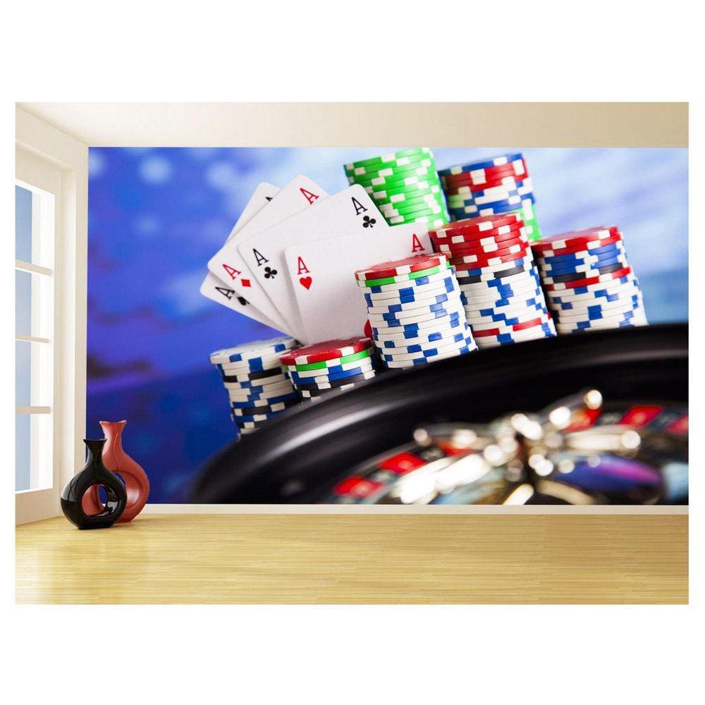 Papel De Parede 3D Salão De Jogos Cartas Poker 3,5M Jcs82