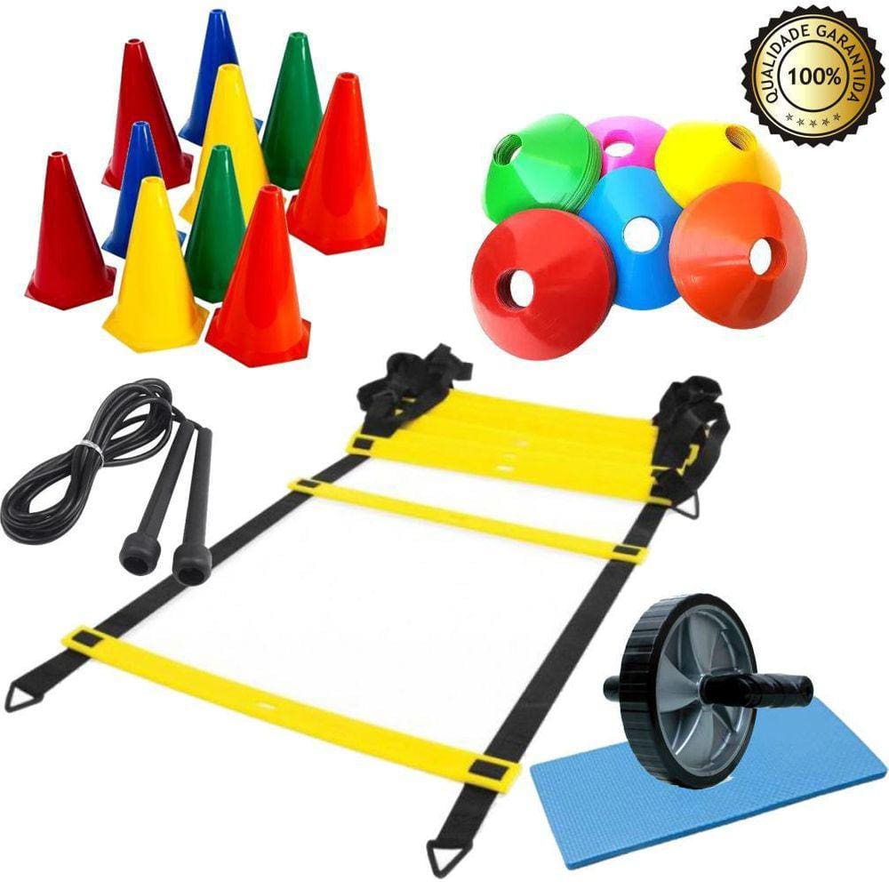 Kit Funcional C Escada De Agilidade+Cones+Pratos+Corda+Roda