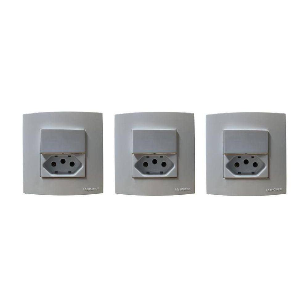 3 Tomadas Dupla Móveis Margirius 20A + Interruptor Branca