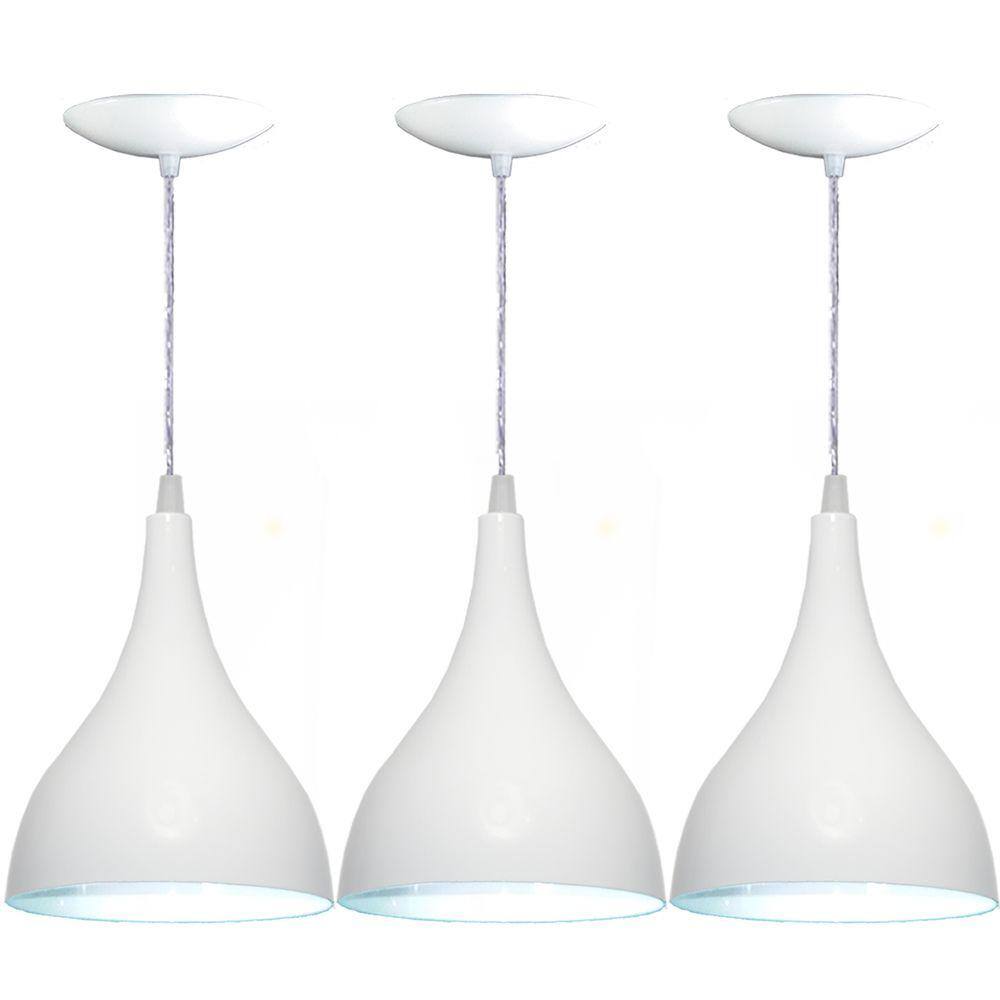 Kit 03 Luminárias Pendente Gota em Alumínio - Cor Branca