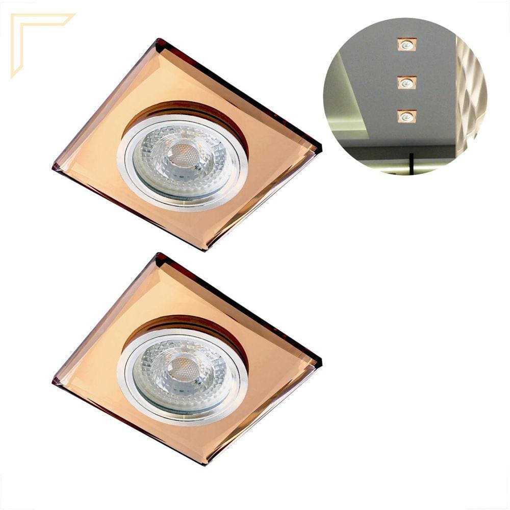 2 Spot Cristal Espelhado Rose Embutir Quadrado Mr16 Lup64