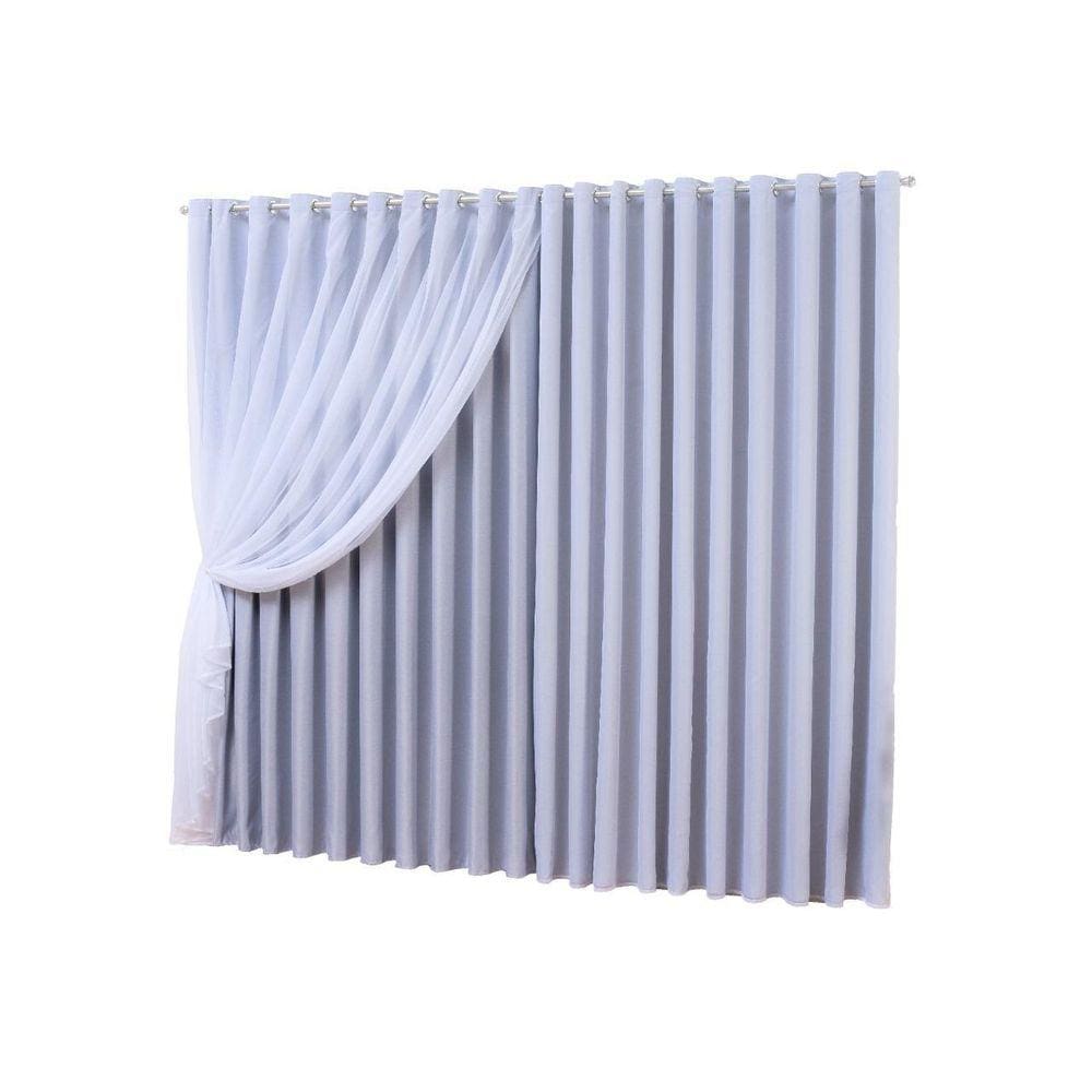 Cortina Blackout Com Voil Ilhós Cromado Branco 3,00x2,80M
