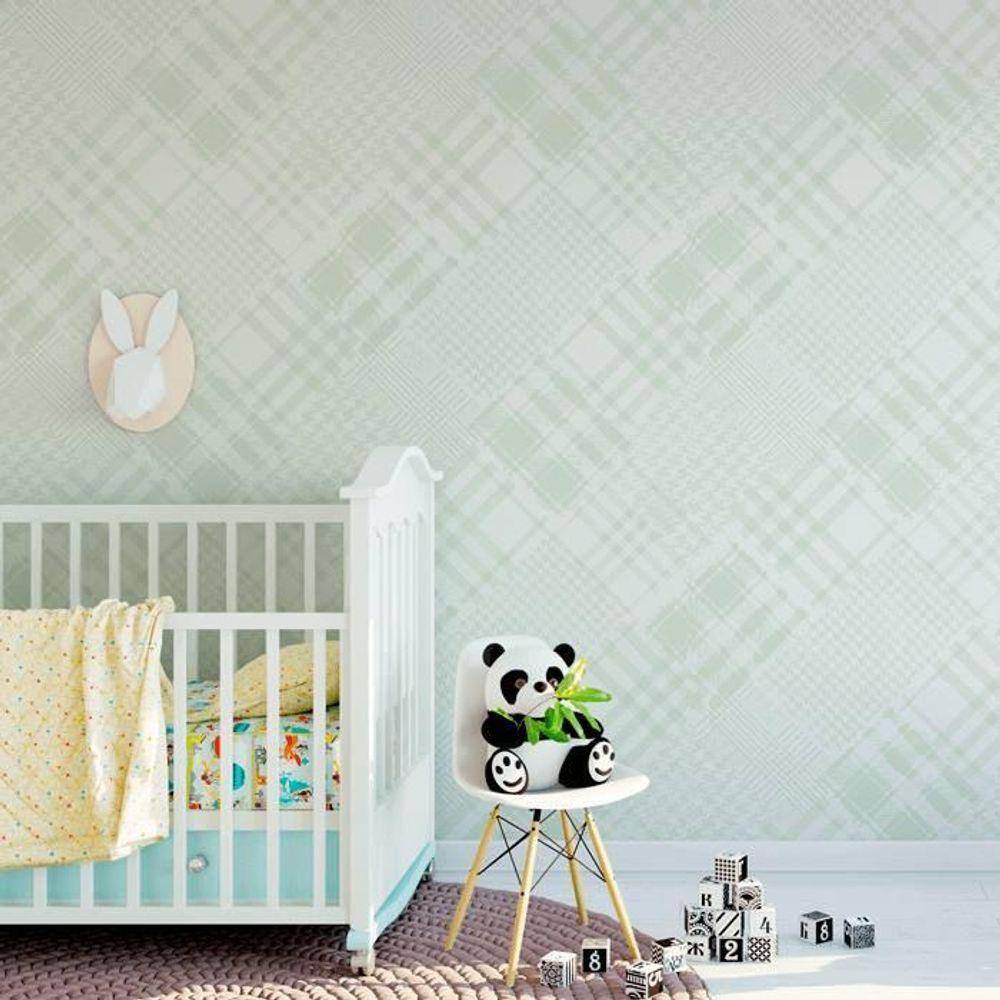 Papel de parede infantil xadrez verde claro fantasy B580902