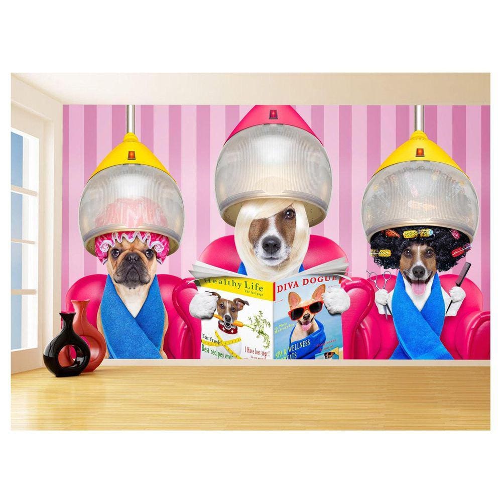 Papel De Parede Animal Cão Petshop Banho Tosa 3,5M Anm408
