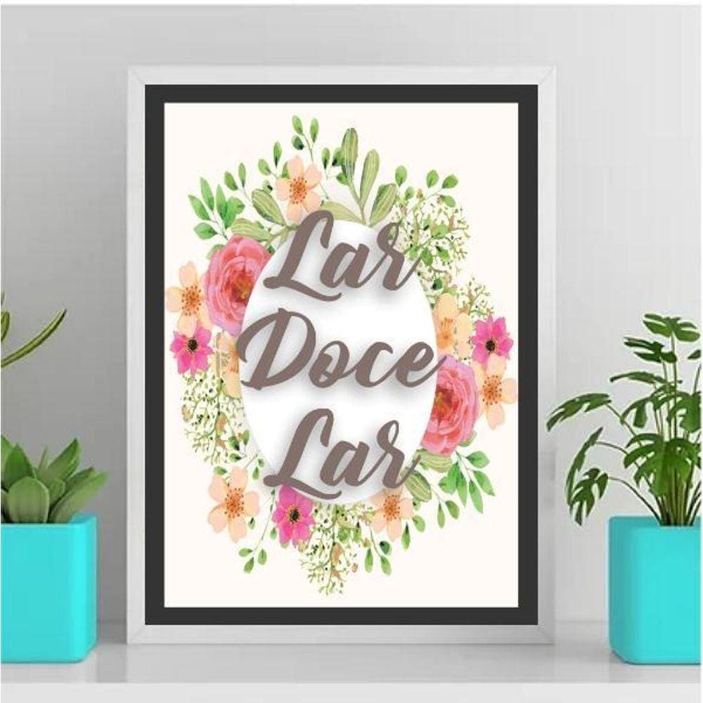 Quadro Lar Doce Lar Floral 33X24Cm - Com Vidro Branca