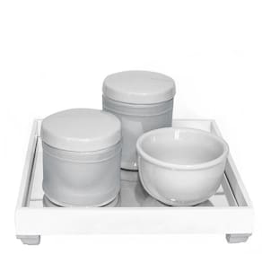 Kit Higiene Bebê Bandeja Espelho Porcelanas Prata Prateado
