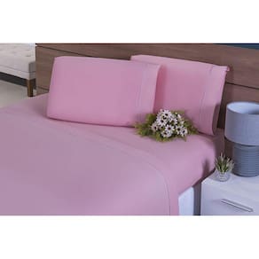 Jogo Lençol 4 Peças Cama Viúva 1,88M X 1,28M Percal Rose