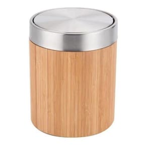 Lixeira Redonda Basculante 2,6L Bamboo E Inox - Marrom-Claro