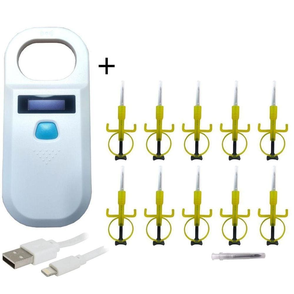 Leitor Portátil + Kit Microchip Animal 2,12/12Mm 10 Unidades