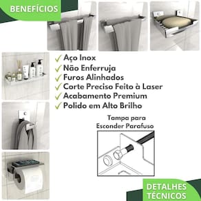 Kit Acessórios Para Banheiro Inox 6 Peças Elg