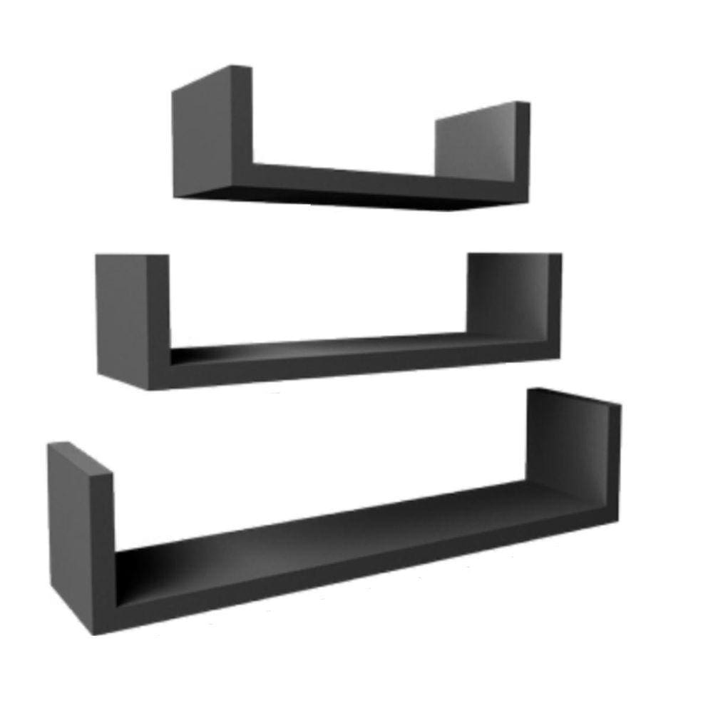 Prateleira U Prat-K Decorare Preto - Kit 3 Peças