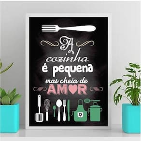 Quadro Decorativo Cozinha Pequena 33X24Cm - Com Vidro Branca