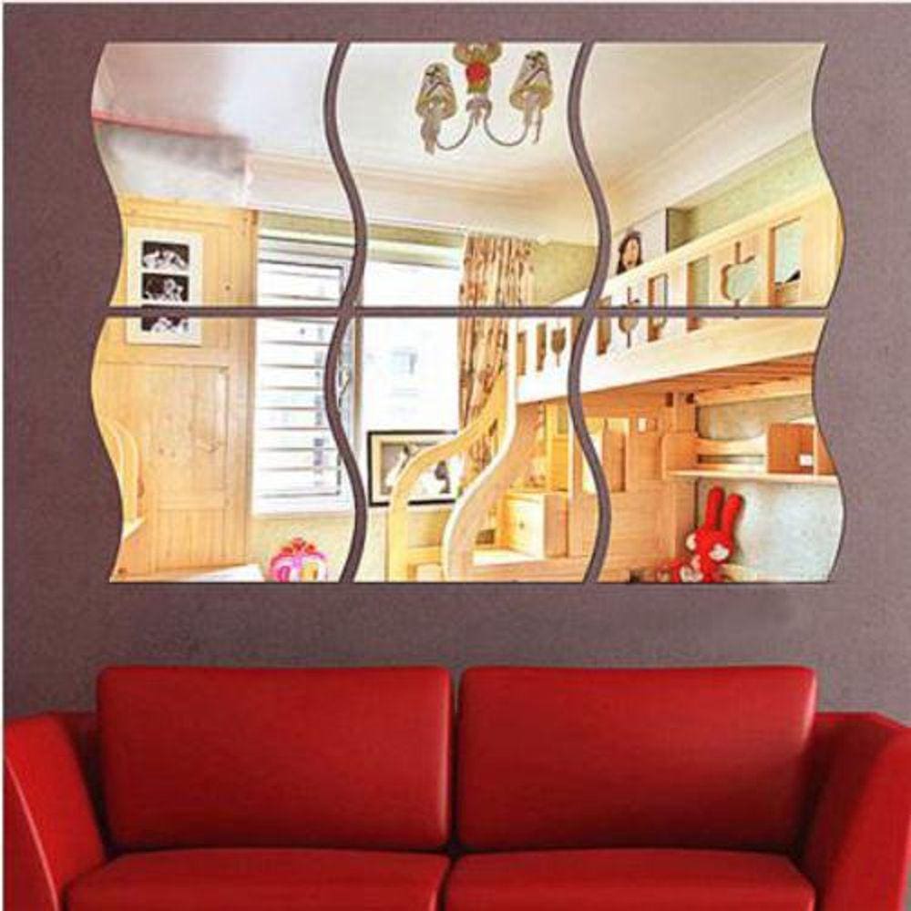 Espelhos Decoração Curvas Retângulo Sala Quarto 6 Peças