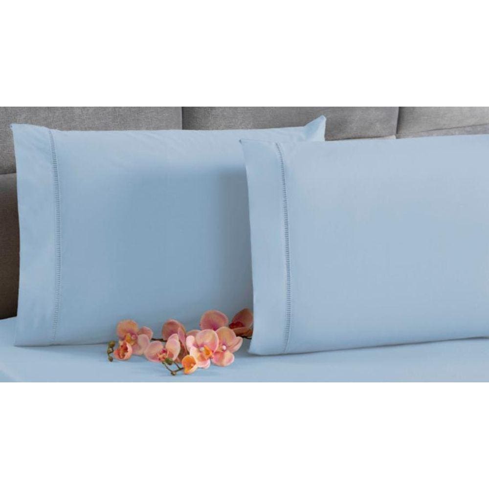 Kit 6 Fronha Avulsa Percal 200 Fios Ponto Palito Azul