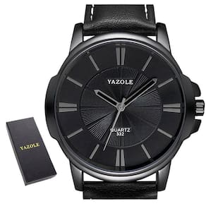 Relógio Masculino Preto Yazole 332 Couro + Estojo