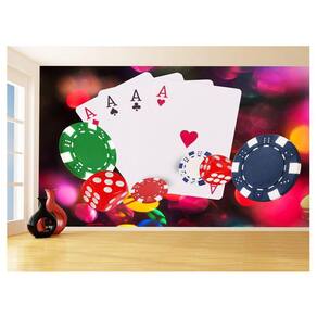 Papel De Parede 3D Salão De Jogos Cartas Poker 3,5M Jcs85
