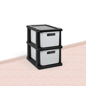 Gaveteiro Ratan Organizador Preto E Branco 2 Gavetas