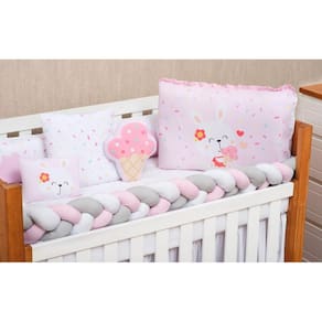 Kit Berço Com Enchimento Trança Cobre Leito Doce Baby 10P