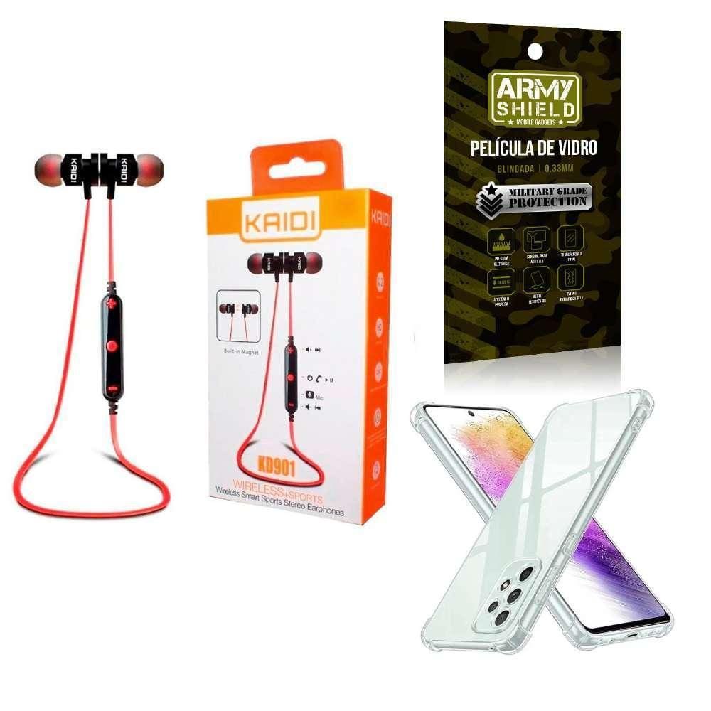 Kit Capinha Samsung A73 + Fone Esportivo E Película De Vidro