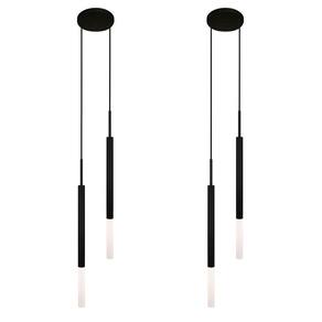 Kit 2 Luminárias Tubo Pendente Duplo Difusor Quarto Preto