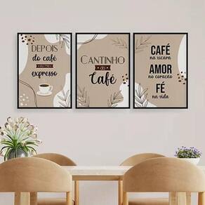 Quadros Cantinho Do Café Moldura Preta Com Vidro 24X18Cm 3Un