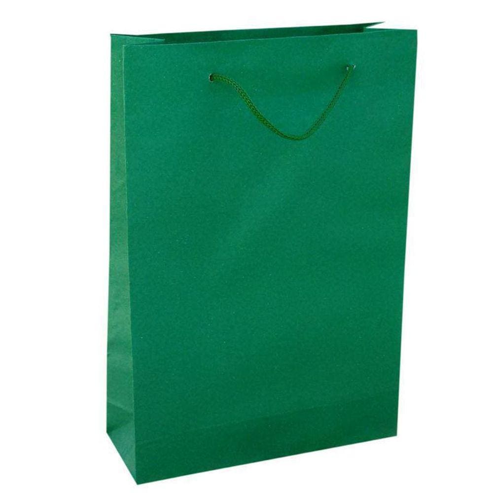 Kit 100 Sacolas Papel Verde Bandeira 25X17X6Cm Bolsa Festa