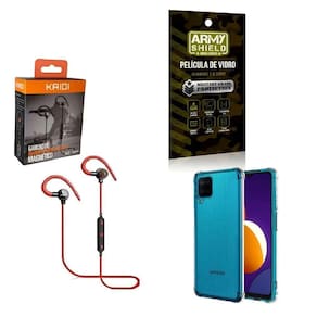 Kit Capinha Samsug M12 Fone Bluetooth E Película De Vidro 3D
